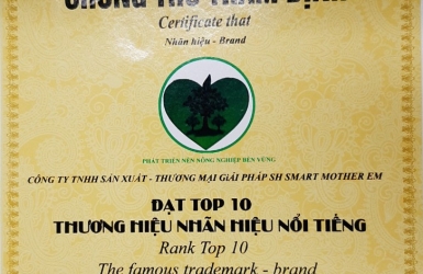 Chứng nhận thẩm định đạt TOP 10 Thương Hiệu Nhãn Hiệu Nổi Tiếng